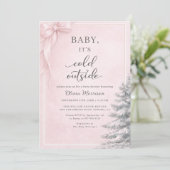 Baby It's Cold Outside Roze Strik Baby Shower Kaart (Staand voorkant)