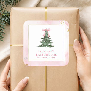 Baby It's Cold Outside Roze Strik Baby Shower Vierkante Sticker