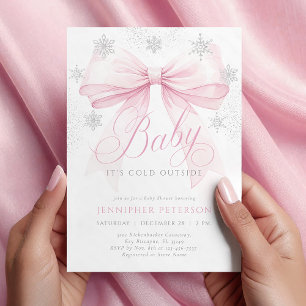 Baby It's Cold Outside Roze Strik Winter Baby Borr Kaart