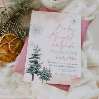 Baby It's Cold Outside Roze Winter Baby Shower Kaart