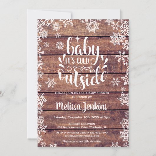 Baby It's Cold Outside Rustic Winter Baby Shower Kaart (Voorkant)