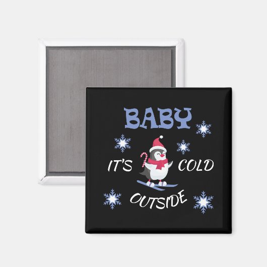 Baby Its Cold Outside Skiing Penguin T Shirt Magneet (Voorkant / Achterkant)