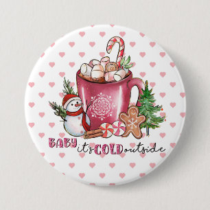 Baby It's Cold Outside Warme Chocolade Mok, Sneeuw Ronde Button 7,6 Cm