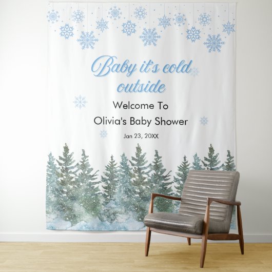 Baby It's Cold Outside Winter Baby Shower Backdrop Wandkleed (In situ)