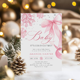 Baby It's Cold Outside Winter Bow Baby Shower Kaart