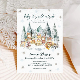 Baby It's Cold Outside Winter Forest Baby Shower Kaart