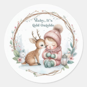 "Baby It's Cold Outside" Winter Wonder Baby Borrel Ronde Sticker