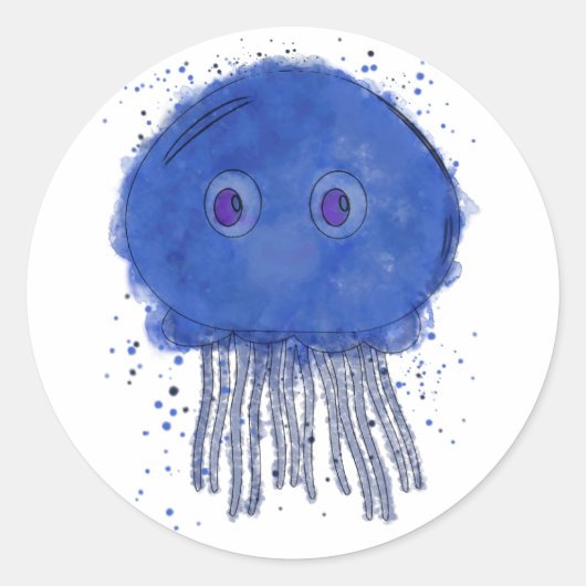 Baby Jellyfish Waterverf Ronde Sticker (Voorkant)