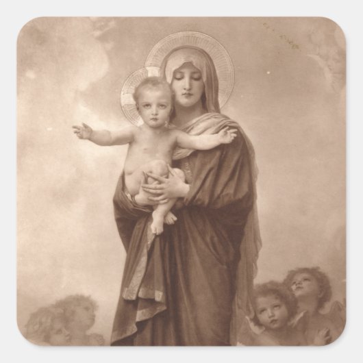 Baby Jesus en Moeder Maria Vierkante Sticker (Voorkant)