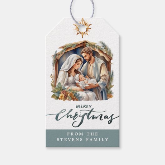 Baby Jesus Geboorte Gift Labels Cadeaulabel (Voorkant)