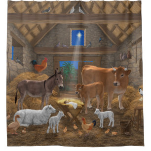 Baby Jesus Manger Heilige Kerstnacht Douchegordijn