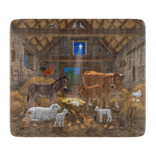 Baby Jesus Manger Heilige Kerstnacht Snijplank (Voorkant)