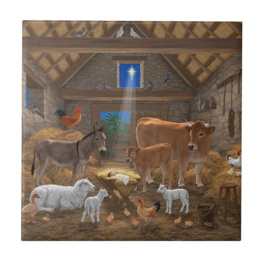 Baby Jesus Manger Heilige Kerstnacht Tegeltje (Voorkant)