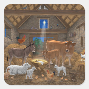 Baby Jesus Manger Heilige Kerstnacht Vierkante Sticker
