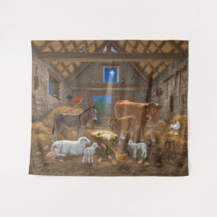 Baby Jesus Manger Heilige Kerstnacht Wandkleed