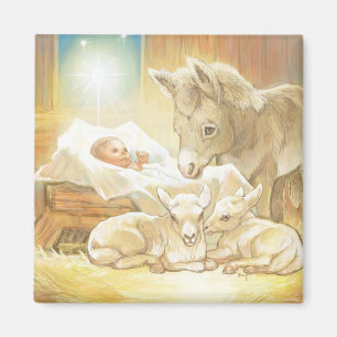 Baby Jesus Natitivity met Lambs en Donkey Magneet