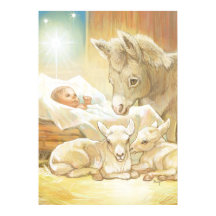 Baby Jesus Natitivity met Lambs en Donkey