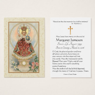 Baby Jesus Prague Funeral Memorial Heilige Kaart -