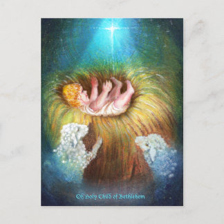 Baby Jezus in een kribbe Feestdagenkaart