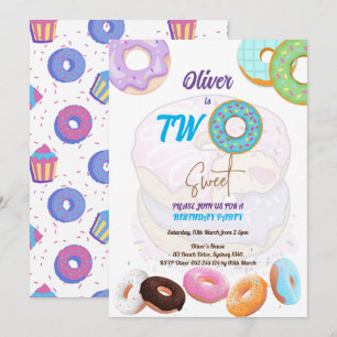 Baby jongen 2e verjaardag Donut uitnodiging