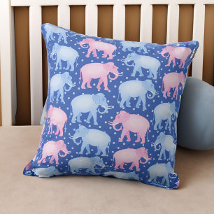 Baby Jongen Blauw en Roze Indische Olifanten Kussen