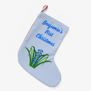 Baby Jongen Blauwe Klokjes Bloemen Lente Aangepast Kleine Kerstsok