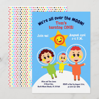 Baby jongen eerste verjaardag astronaut party uitn kaart