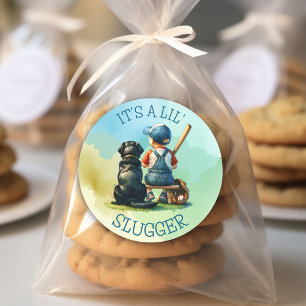 Baby jongen en hond Lil Slugger Baby Shower Ronde Sticker