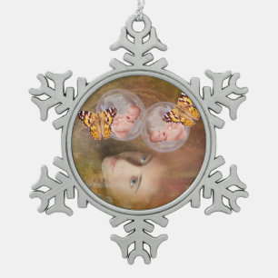 Baby jongen en meisjestweeling tin sneeuwvlok ornament