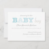 Baby Jongen Foto Blauwe belettering Aankondiging (Achterkant)