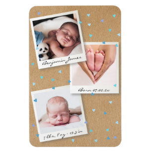 Baby Jongen Fotocollage Geboortestatusbekendmaking Magneet