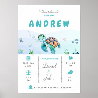 Baby jongen geboorte statistieken aquatisch thema  poster