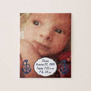 Baby Jongen Geboorte Stats Nautische Marine Anker Legpuzzel
