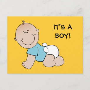 Baby jongen kruipt, het is een BOY! briefkaart