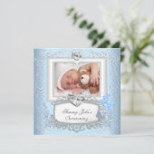 Baby Jongen Meisje Blauwe Doop Doop Kruis Wit Kaart (Staand voorkant)