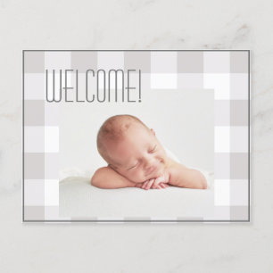Baby Jongen Meisje Grijs Geruit Naam Geboorte Stat Aankondigingskaart