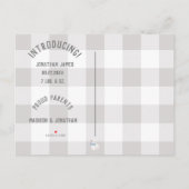 Baby Jongen Meisje Grijs Geruit Naam Geboorte Stat Aankondigingskaart (Achterkant)