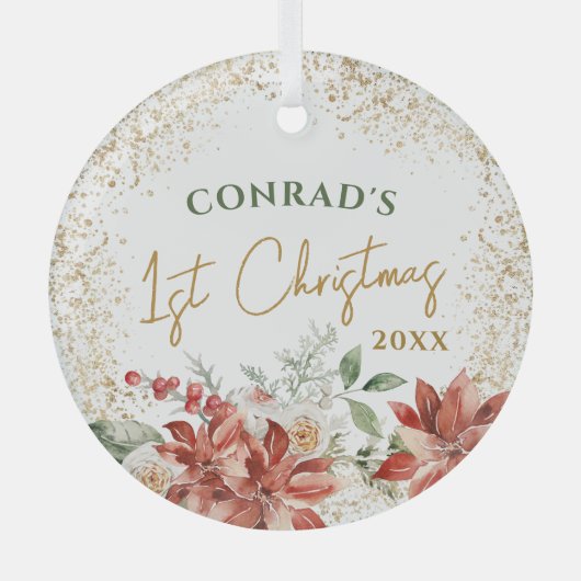 Baby Jongen Meisje Milestone Eerste 1e Kerstboom Glas Ornament (Voorkant)