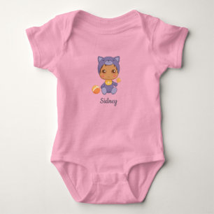 Baby Jongen Meisje Paarse Kat Aangepaste Naam Romper