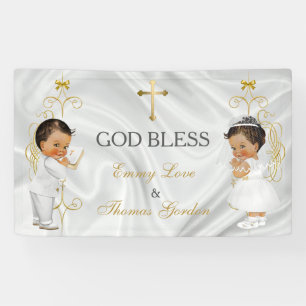 Baby Jongen & Meisje Tweelingen Doop Doop Goud Spandoek