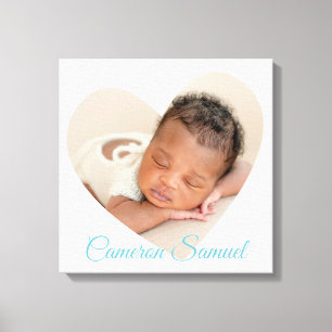 BABY JONGEN moderne foto cute hart frame aqua blau Canvas Afdruk
