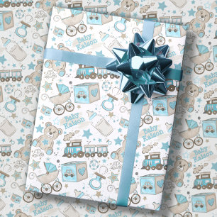 Baby-jongen naam Nursery Blue Newborn Glitter toev Cadeaupapier