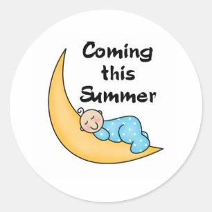 Baby jongen op maan zomer ronde sticker