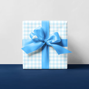 Baby Jongen Pastel Blauw Gingham Plaid Multi Inpakpapier Vel