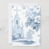 Baby Jongens Blauwe Bloemen Toile Doop Kaart (Achterkant)