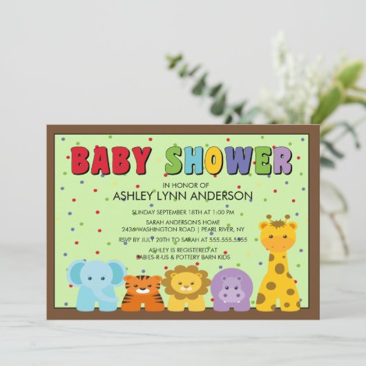 Baby Jungle Animaux Baby shower Invitation (Debout devant)