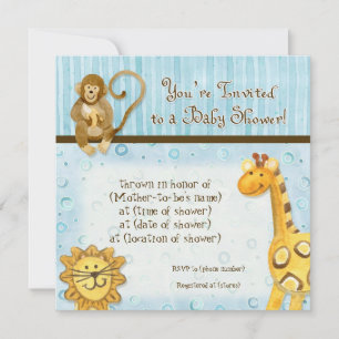 Baby Jungle, Baby shower garçon Invitation - Bleu