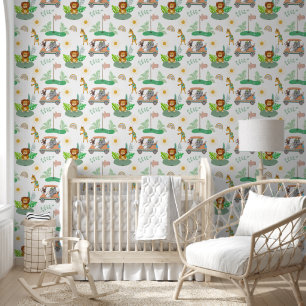 Baby Jungle Dieren Boho Kleuren Golfen  Behang