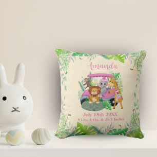 Baby Jungle Dieren Golfen Roze Kussen