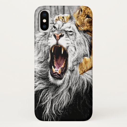 Baby kat bovenop grote leeuwenkop Case-Mate iPhone case (Achterkant)